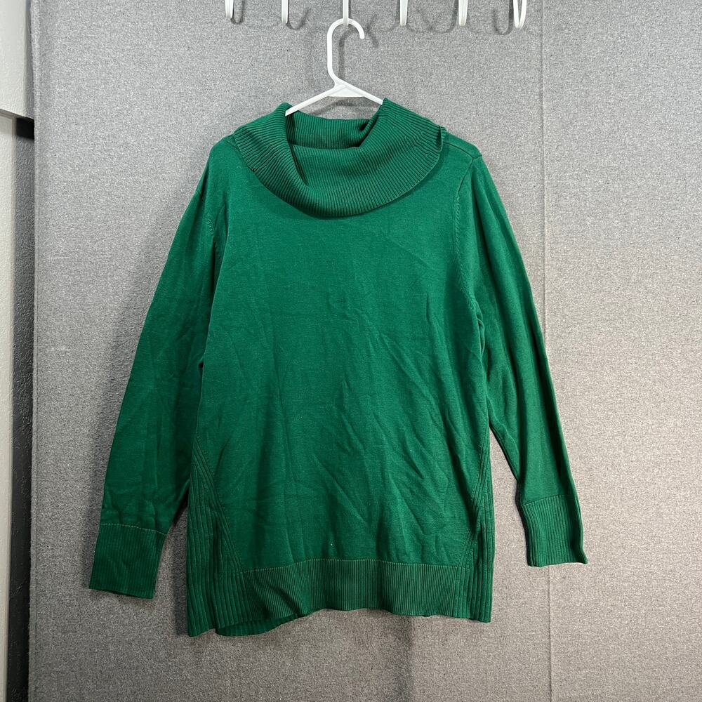Isaac Mizrahi LIVE! Cowl Neck Sweater with Rib Detail Evergreen Size X-Large